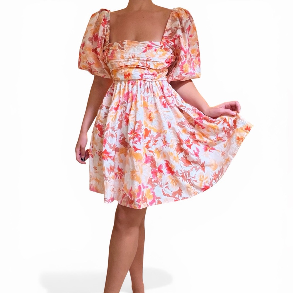 Abercrombie & Fitch Pink and Orange Floral Square-Neck Mini Dress - Picture 2 of 5